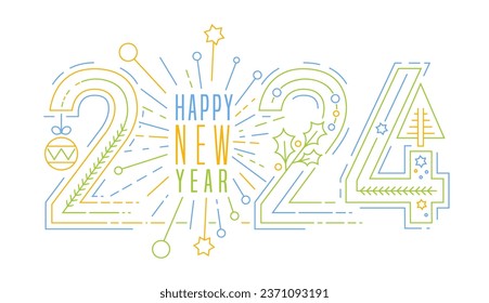 New year 2024 logo with custom typography. Creative poster, postcard, horizontal calendar cover idea in thin line style. Editable vector illustration isolated on a white background. - Powered by Shutterstock - Get 15% off with code: PIKWIZARD15