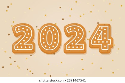 new year 2024 made with gingerbread cookies  - vector illustration