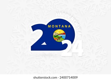 Neujahr 2024 für Montana auf Schneeflocken-Hintergrund. Gruß Montana mit neuen 2024 Jahr.