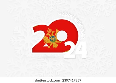 New Year 2024 for Montenegro on snowflake background. Greeting Montenegro with new 2024 year.