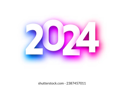 New Year 2024 multicolored gradient paper numbers for calendar header on white background. Vector illustration.