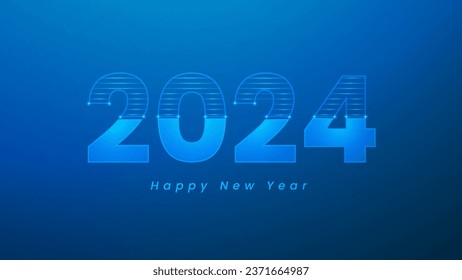 New Year 2024 with neon and light numbers on a blue background