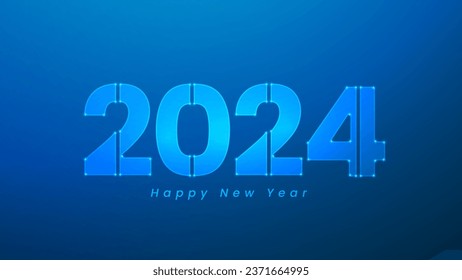 New Year 2024 with neon and light numbers on a blue background
