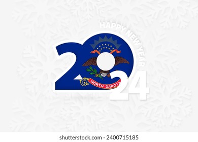 New Year 2024 for North Dakota on snowflake background. Greeting North Dakota with new 2024 year.