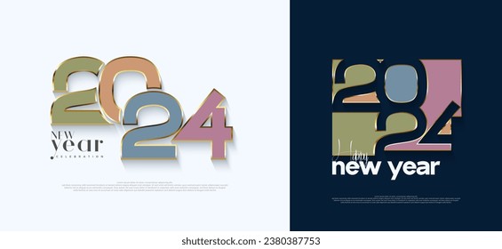 new year 2024 with number concept on wall art design. modern art banner template. new year 2024 for brochure, cover and media post.