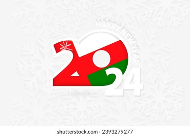 New Year 2024 for Oman on snowflake background. Greeting Oman with new 2024 year.