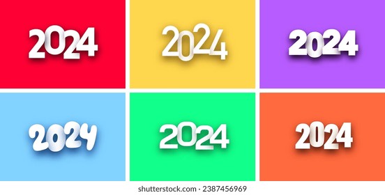 Papel de Año Nuevo 2024 3d grabado de colores vivos. Ilustración vectorial.