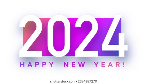 New Year 2024 paper numbers for calendar header on colorful gradient stripe. Vector illustration.