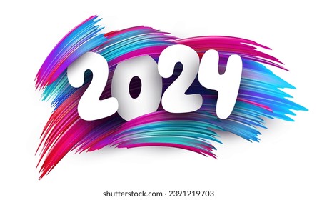 New Year 2024 paper numbers for calendar header on gradient background made of different color brush strokes. Vector illustration.