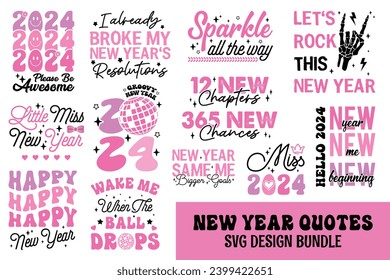 New Year 2024 Quote T shirt design Bundle - Pink New Year 2024 Bundle