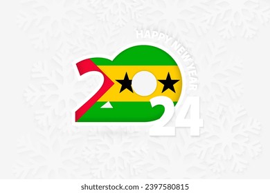 New Year 2024 for Sao Tome and Principe on snowflake background. Greeting Sao Tome and Principe with new 2024 year.