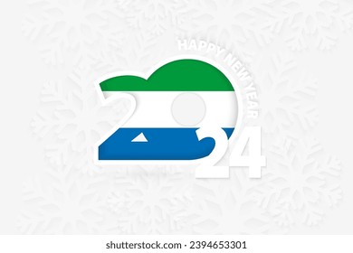 New Year 2024 for Sierra Leone on snowflake background. Greeting Sierra Leone with new 2024 year.