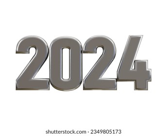 New year 2024 silver 3d rendering text effect