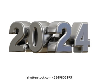 New year 2024 silver 3d rendering text effect