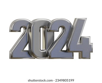 New year 2024 silver 3d rendering text effect