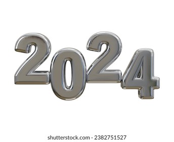 Nuevo año 2024 efecto de texto plateado 3d representación