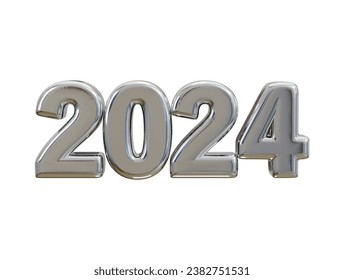 New year 2024 silver text effect 3d render