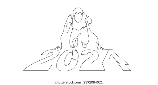 inicio y comienzo del nuevo año 2024, objetivos y planes para el nuevo año en la ilustración continua de trazos de líneas vectoriales