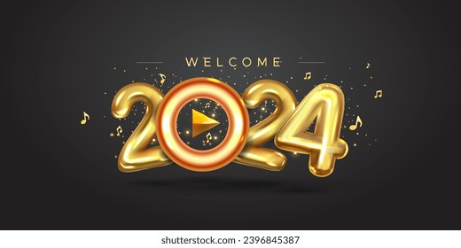 New year 2024 start or beginning concept with musical background