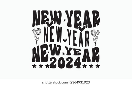 New year 2024 svg, Happy new year svg, Happy new year 2024 t shirt design cut files and Stickers, holidays quotes, Cut File Cricut, Silhouette, hallo hand lettering typography vector illustration, eps svg
