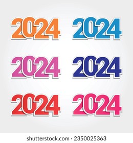 Diseño de texto de Año Nuevo 2024. 2024 Diseño del logotipo del número para la plantilla de diseño de Brochure, tarjeta, banner Aislado en fondo blanco, 2024