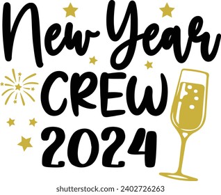 New Year 2024 text design for T-shirts and apparel on plain white transparent isolated background for shirt, hoodie, sweatshirt, card, tag, mug, icon, logo or badge