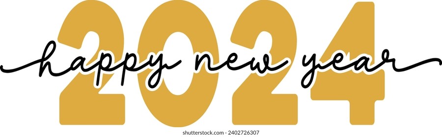 Diseño de texto de Año Nuevo 2024 para camisetas y prendas de vestir con fondo aislado transparente y blanco para camisa, capucha, sudadera, tarjeta, etiqueta, taza, icono, logotipo o placa