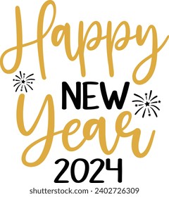 New Year 2024 text design for T-shirts and apparel on plain white transparent isolated background for shirt, hoodie, sweatshirt, card, tag, mug, icon, logo or badge