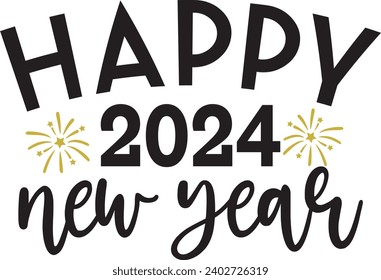 New Year 2024 text design for T-shirts and apparel on plain white transparent isolated background for shirt, hoodie, sweatshirt, card, tag, mug, icon, logo or badge