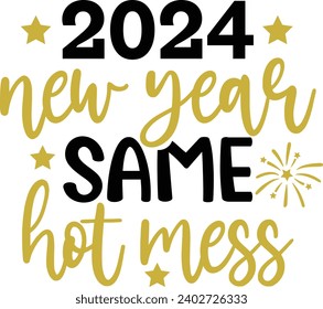 New Year 2024 text design for T-shirts and apparel on plain white transparent isolated background for shirt, hoodie, sweatshirt, card, tag, mug, icon, logo or badge