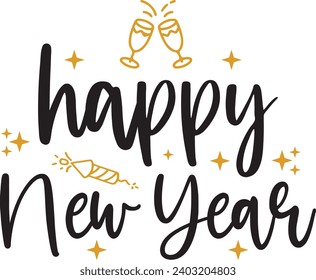 New Year 2024 text design for T-shirts and apparel on plain white transparent isolated background for shirt, hoodie, sweatshirt, card, tag, mug, icon, logo or badge