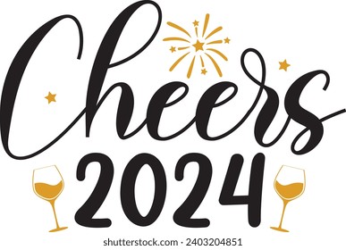 New Year 2024 text design for T-shirts and apparel on plain white transparent isolated background for shirt, hoodie, sweatshirt, card, tag, mug, icon, logo or badge