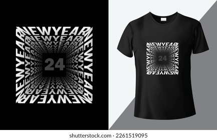 The new year 2024, text effect best typography t-shirt design. Text effect style, retro vintage lettering concept shirt. Graphic vintage fashion and clothing, black background print template lettering