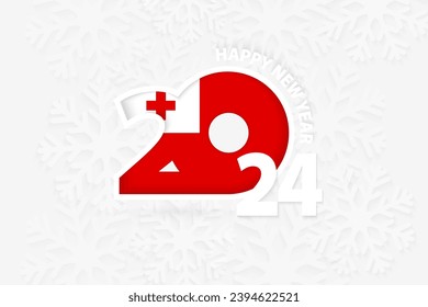 New Year 2024 for Tonga on snowflake background. Greeting Tonga with new 2024 year.