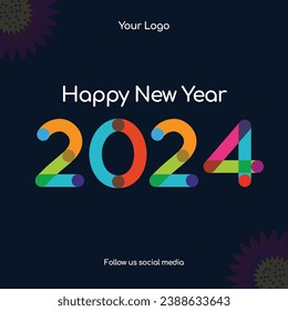 New year 2024 typography logo design. Happy new year 2024 logo design