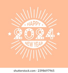 Año Nuevo 2024. Diseño del logo de la tipografía en estilo retro. El color de fondo del año es melocotón. Diseño para afiches, pancartas, camisetas, tarjetas de felicitación y celebración del año 2024.