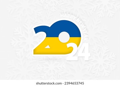 New Year 2024 for Ukraine on snowflake background. Greeting Ukraine with new 2024 year.