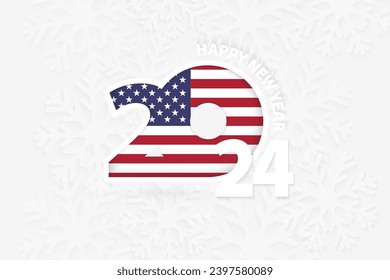 New Year 2024 for USA on snowflake background. Greeting USA with new 2024 year.