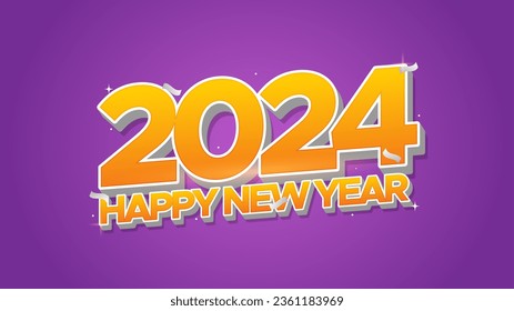 New Year 2024 Vector Headline Text with Chill and Happy Vibes Style