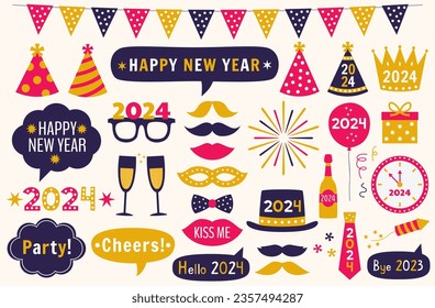 New Year 2024 vector photo booth props