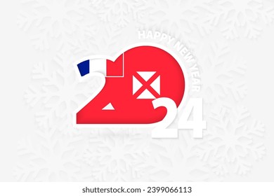 New Year 2024 for Wallis and Futuna on snowflake background. Greeting Wallis and Futuna with new 2024 year.