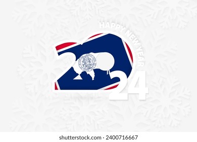 New Year 2024 for Wyoming on snowflake background. Greeting Wyoming with new 2024 year.