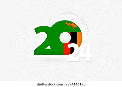 New Year 2024 for Zambia on snowflake background. Greeting Zambia with new 2024 year.