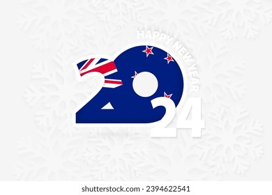 New Year 2024 for New Zealand on snowflake background. Greeting New Zealand with new 2024 year.