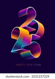 New year 2025. 3D colorful lettering design. Bright greeting card with calendar date.