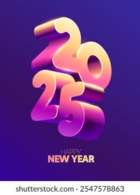 New year 2025. 3D colorful numbering design. Bright greeting card.