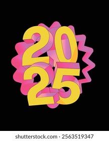 New year 2025. 3D colorful lettering design. Bright greeting Typography, With colorful truncated number illustrations. Premium vector design 2025