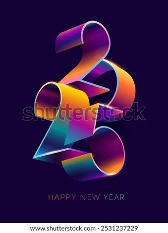 New year 2025. 3D colorful lettering design. Bright greeting card with calendar date.