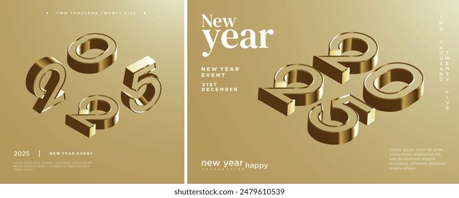 New year 2025 with 3D numbers for calendar, cover, banner and social media post template