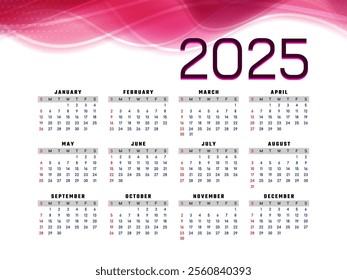 New year 2025 annual calendar elegant background vector